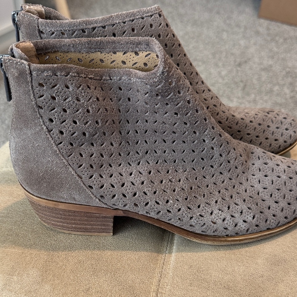 Lucky Brand Perforated Suede Ankle Booties - Taupe - Picture 3 of 5